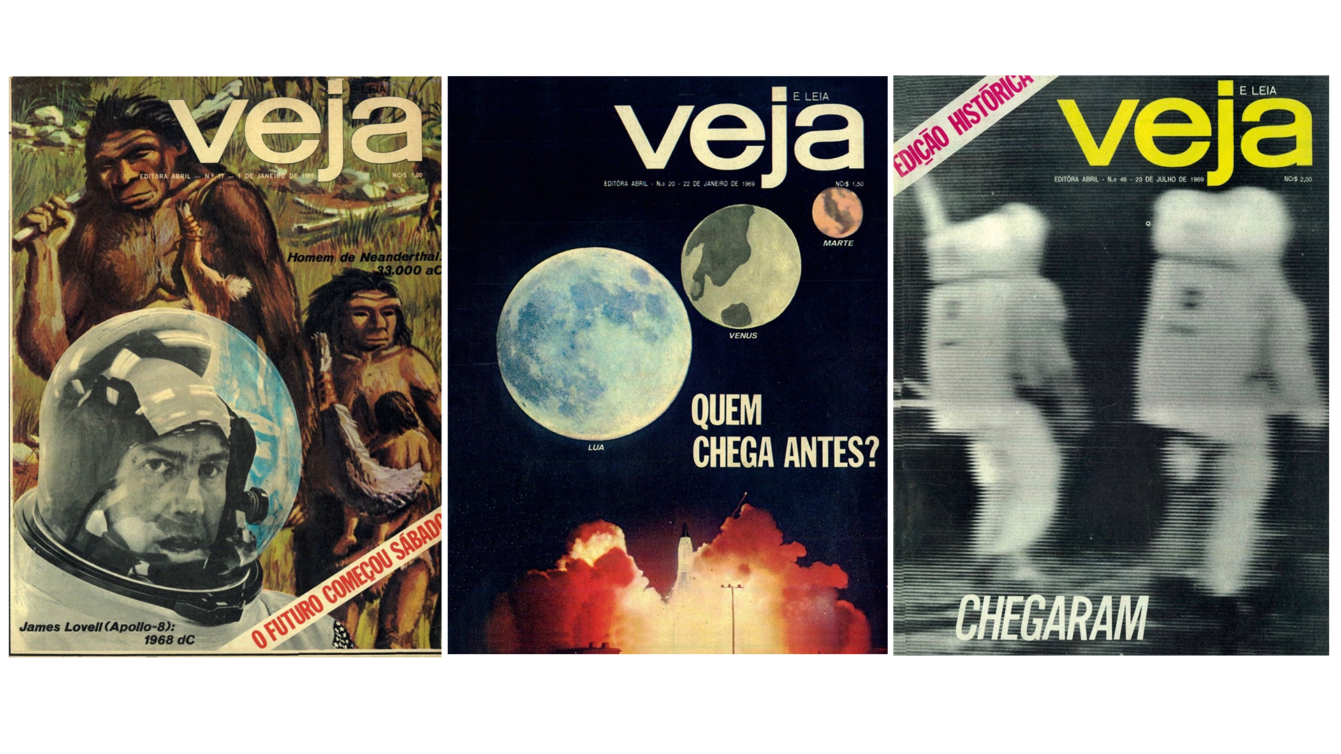 COBERTURAS MARCANTES -&ensp;Tr&ecirc;s das capas de VEJA em 1968 e 1969: rascunho fundamental da hist&oacute;ria