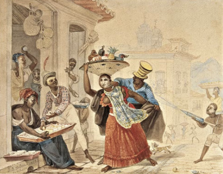Jean-Baptiste Debret, Entrudo (Carnaval), 1823, aquarela. Cole&ccedil;&atilde;o Museu da Ch&aacute;cara do C&eacute;u