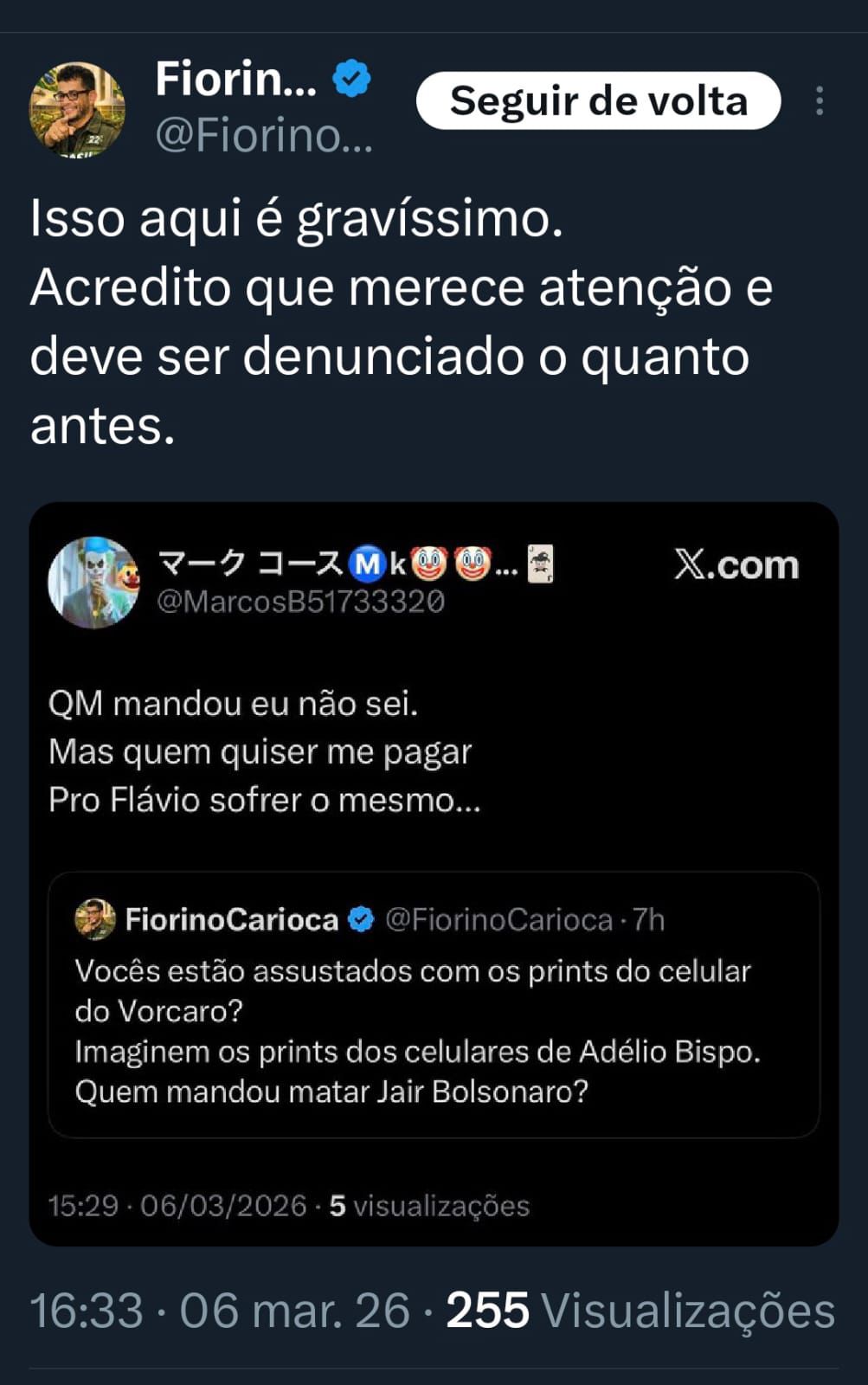 Publica&ccedil;&atilde;o que deu origem ao BO registrado por Fl&aacute;vio