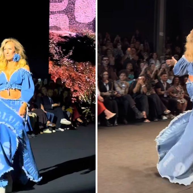 Com look fio-dental e aos 82 anos, Helô Pinheiro desfila no RFW