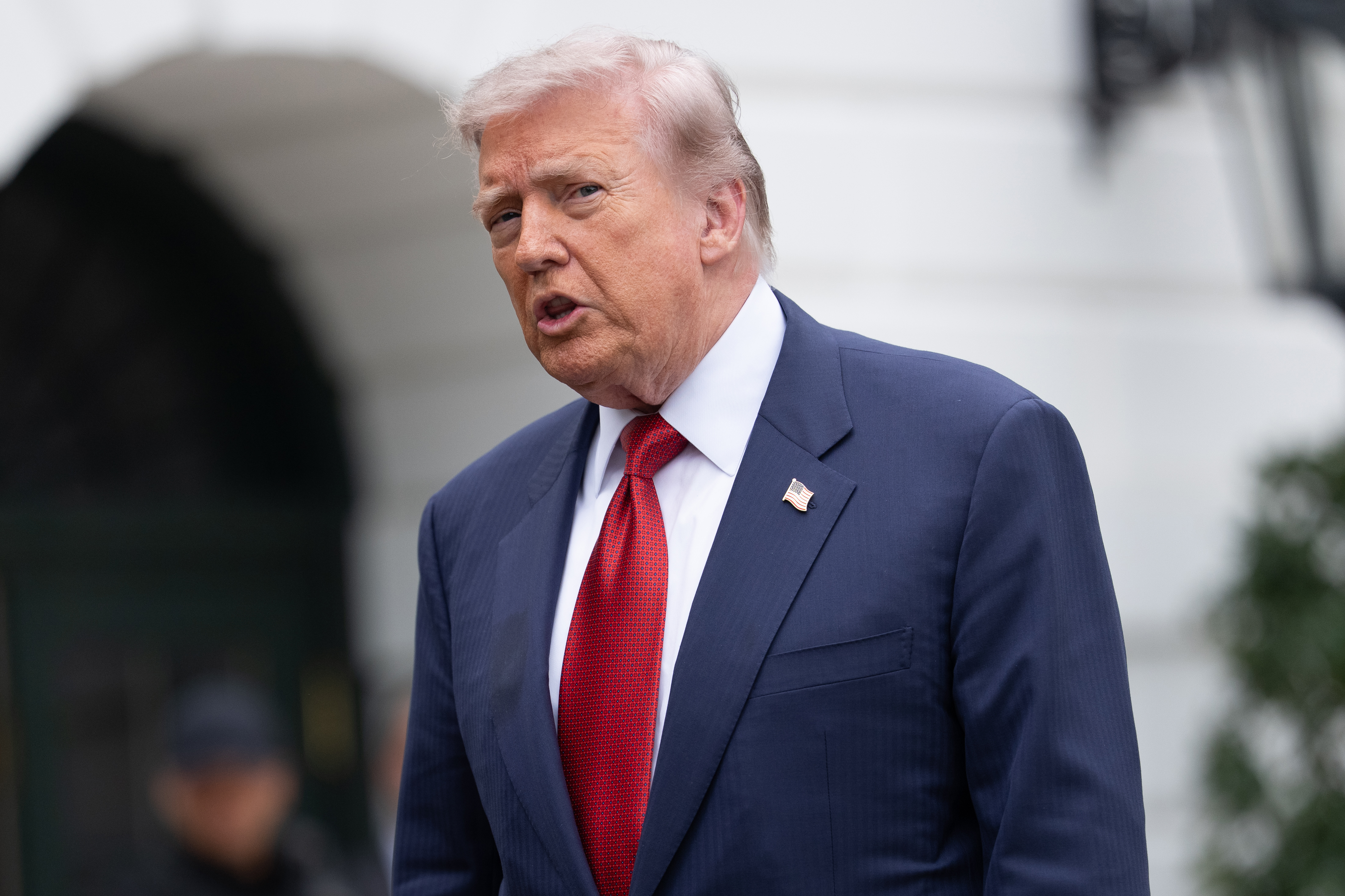 US President Donald Trump speaks to members of the media on the South Lawn of the White House before boarding Marine One in Washington, DC, US, on Friday, May 8, 2026. The US said it expects Iran to respond to its latest proposal to end their war imminently, as clashes in the Strait of Hormuz threatened to further fracture a month-long ceasefire. Photographer: Aaron Schwartz/CNP/Bloomberg via Getty Images