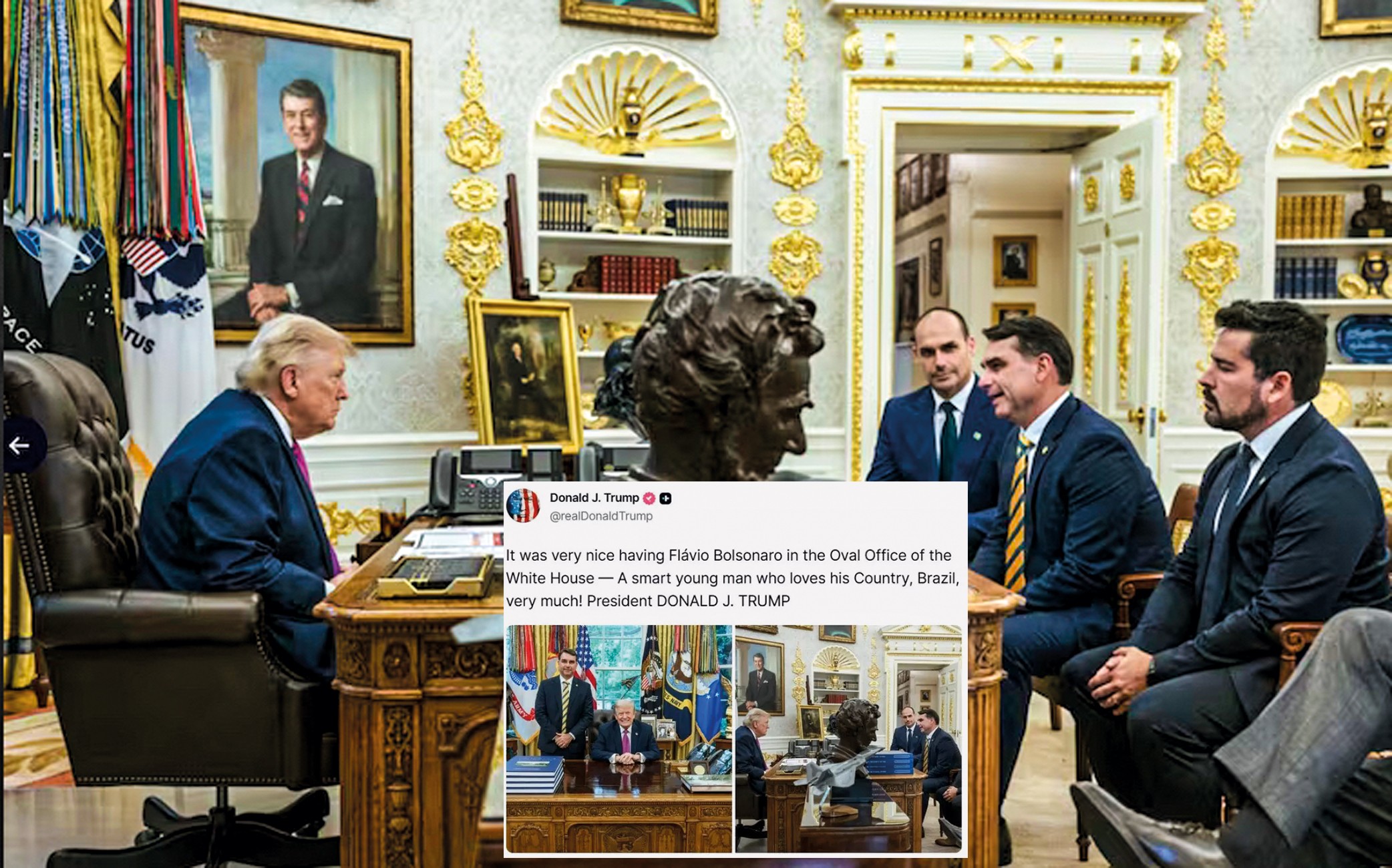 COINCID&Ecirc;NCIA? -&ensp;Trump e Fl&aacute;vio: medidas anunciadas no mesmo dia da postagem com elogios ao candidato do PL