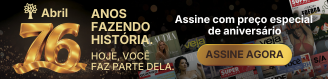 PAYWALL-MOBILE-328x79-1 Banner da Abril comemorando 76 anos. O número 76 dourado e grande à esquerda, com o logo da Abril e a frase ANOS FAZENDO HISTÓRIA. HOJE, VOCÊ FAZ PARTE DELA. À direita, Assine com preço especial de aniversário e um botão dourado ASSINE AGORA, sobreposto a várias capas de revistas como Veja e Superinteressante