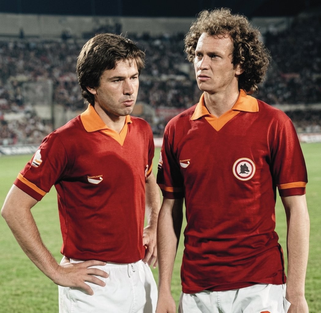 PARCEIROS -&ensp;Falc&atilde;o ao lado de Ancelotti, no Roma, no in&iacute;cio dos anos 1980: &ldquo;Ele &eacute; muito inteligente&rdquo;