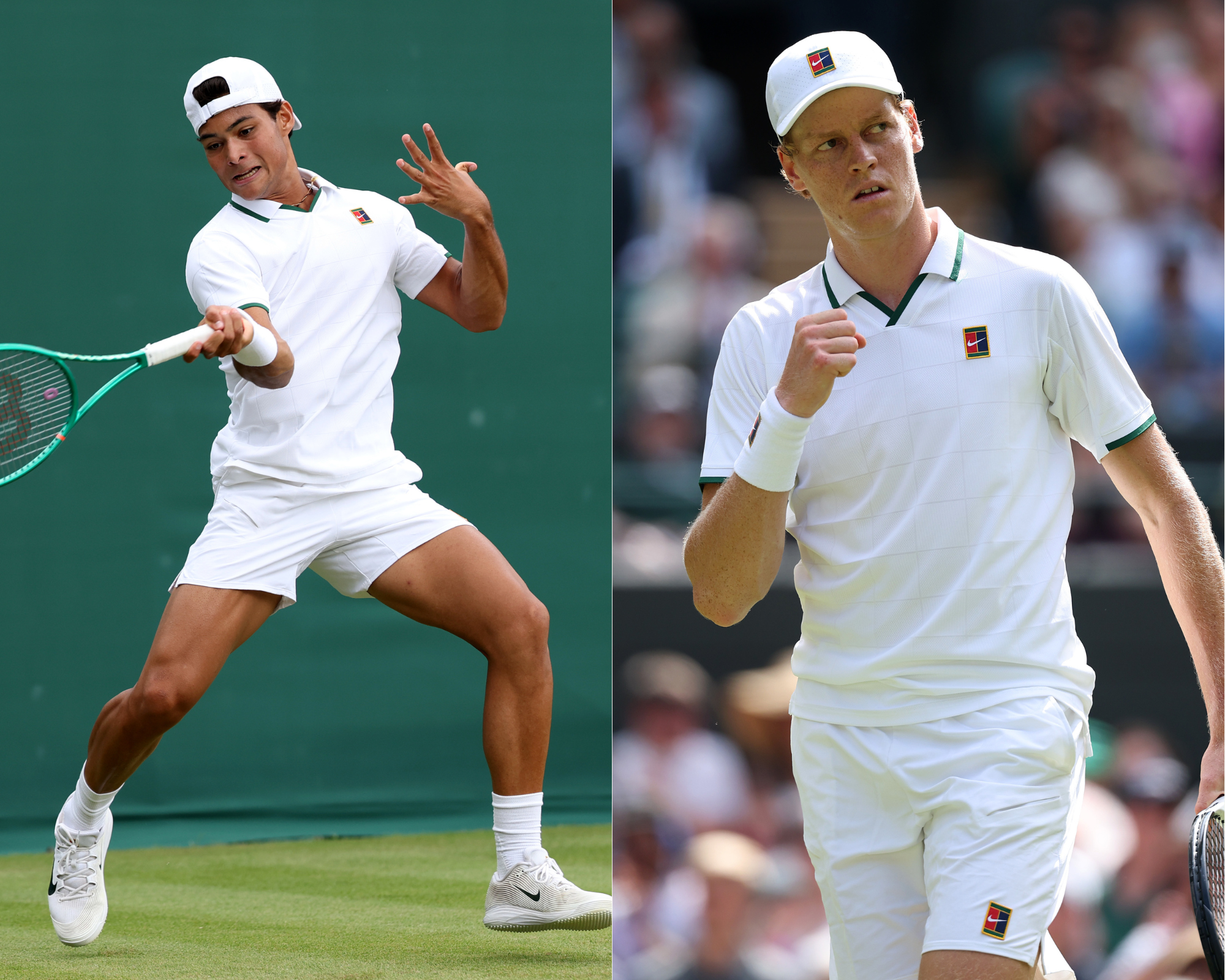 Treino de números 1: o brasileiro Guto Miguel e o italiano Jannik Sinner aquecem juntos em Wimbledon