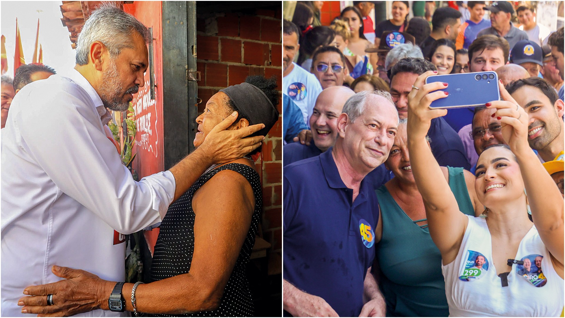 PALANQUES - Elmano de Freitas (&agrave; esq.) e Ciro Gomes: governador comemora queda de homic&iacute;dios, enquanto advers&aacute;rio critica duramente a seguran&ccedil;a p&uacute;blica