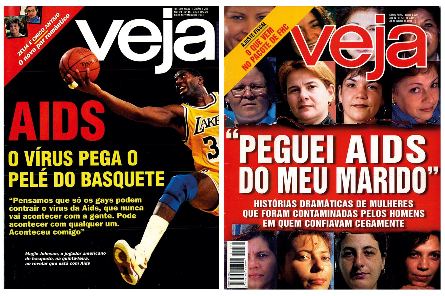 IMPRENSA -&ensp;Capas antigas de VEJA: a abordagem sobre a doen&ccedil;a foi mudando ao longo das &uacute;ltimas d&eacute;cadas