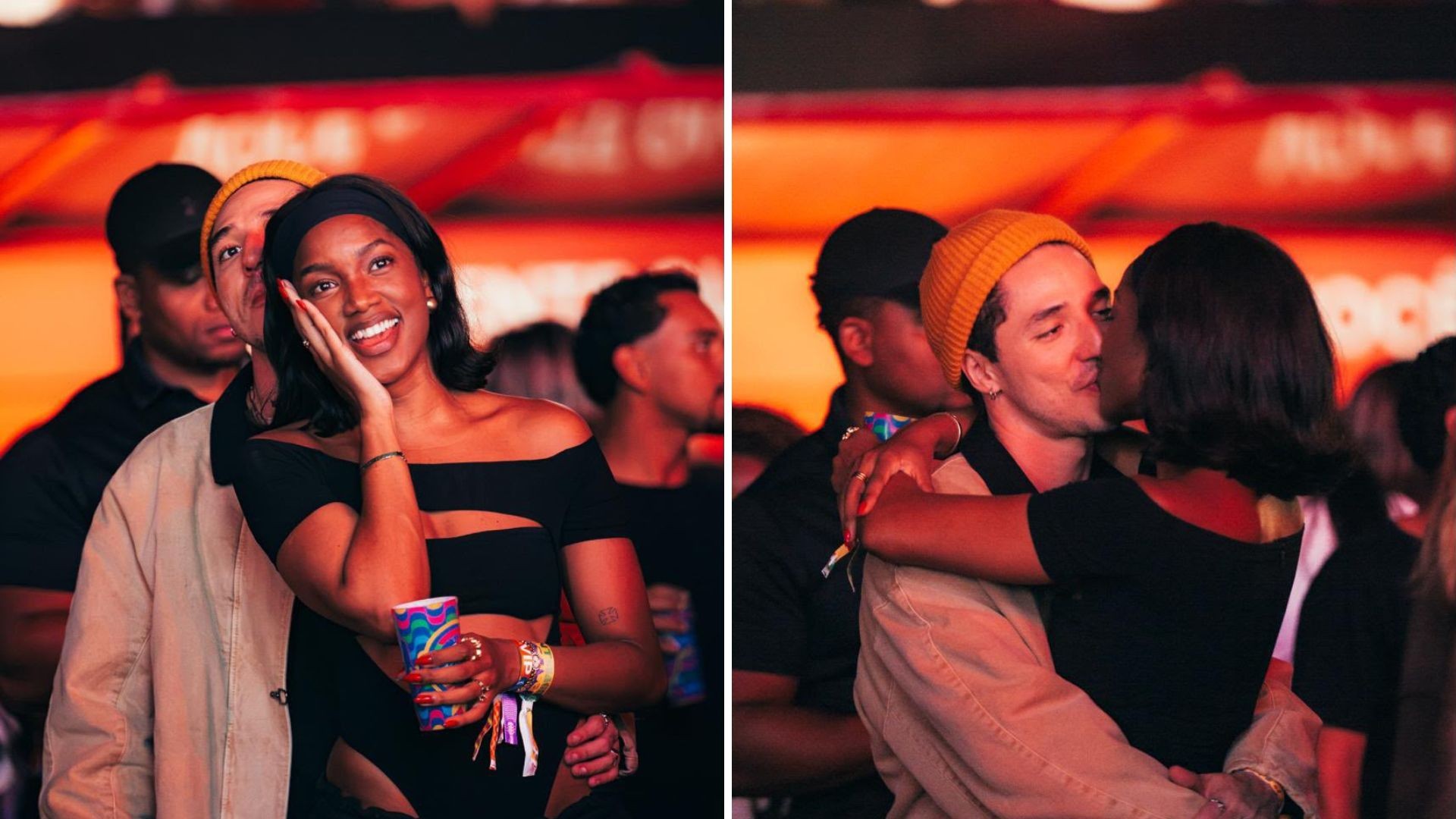 Quem ama cuida: IZA e João Vitor Silva beijam muito em festival