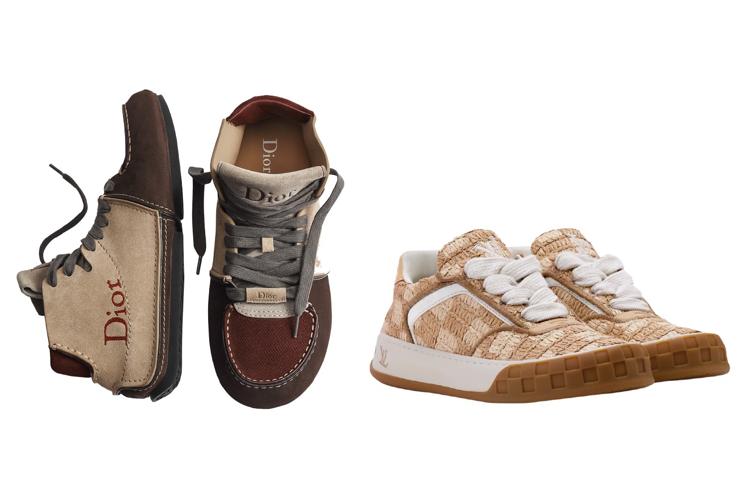 CONFORTO REFINADO - Modelos da Dior (&agrave; esq.) e Louis Vuitton (abaixo): vers&otilde;es de luxo que custam entre 10&thinsp;000 e 13&thinsp;000 reais