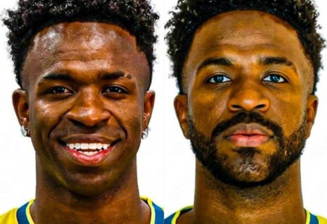 Dois homens negros, lado a lado. &Agrave; esquerda, um jovem sorrindo, com cabelo crespo curto e brincos de argola. &Agrave; direita, um homem com barba e bigode, olhos azuis, express&atilde;o s&eacute;ria